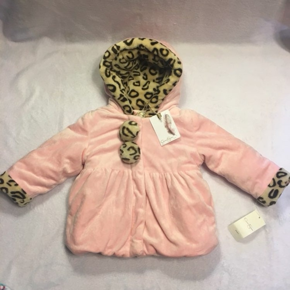 Jessica Simpson Jacket Baby Girls 18M Pink NWT Leopard Faux Fur Hooded J1JS2035H